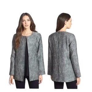Eileen Fisher Collarless Jacquard Long Sleeve Jacket Size SP Gray Pockets Office